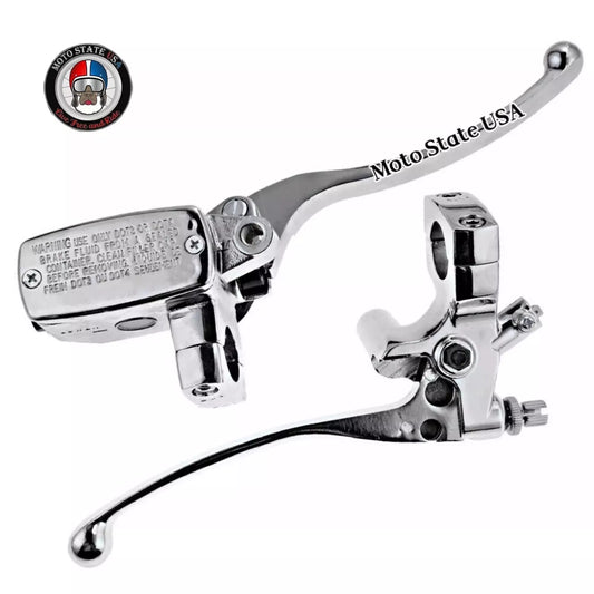 Chrome 1" Motorcycle Master Cylinder Front Brake & Clutch Levers Set For Harley