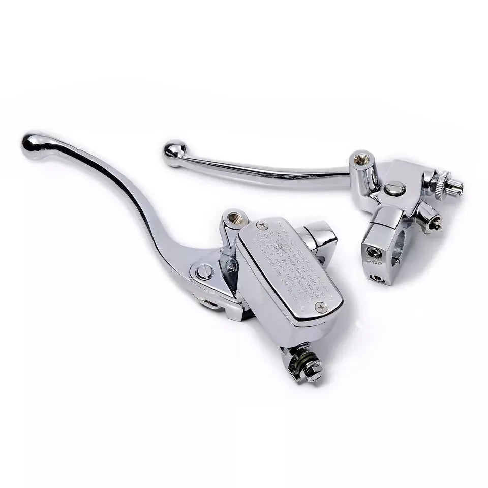 Chrome 1" Motorcycle Master Cylinder Front Brake & Clutch Levers Set For Harley