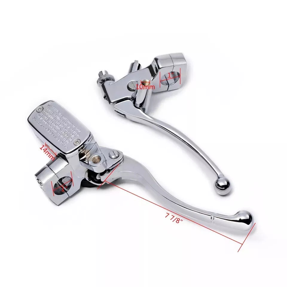 Chrome 1" Motorcycle Master Cylinder Front Brake & Clutch Levers Set For Harley